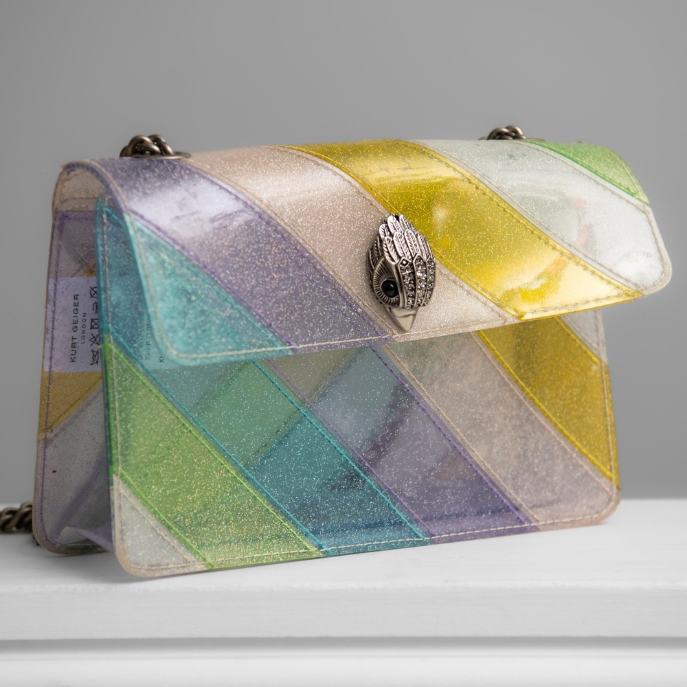 Kurt Geiger Kensington Rainbow Glitter PVC Vinyl Crossbody Bag Y2K Dopamine